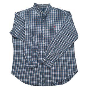 Blue/White Plaid Polo Ralph Lauren Classic Long Sleeve Button Down Shirt - Sz L